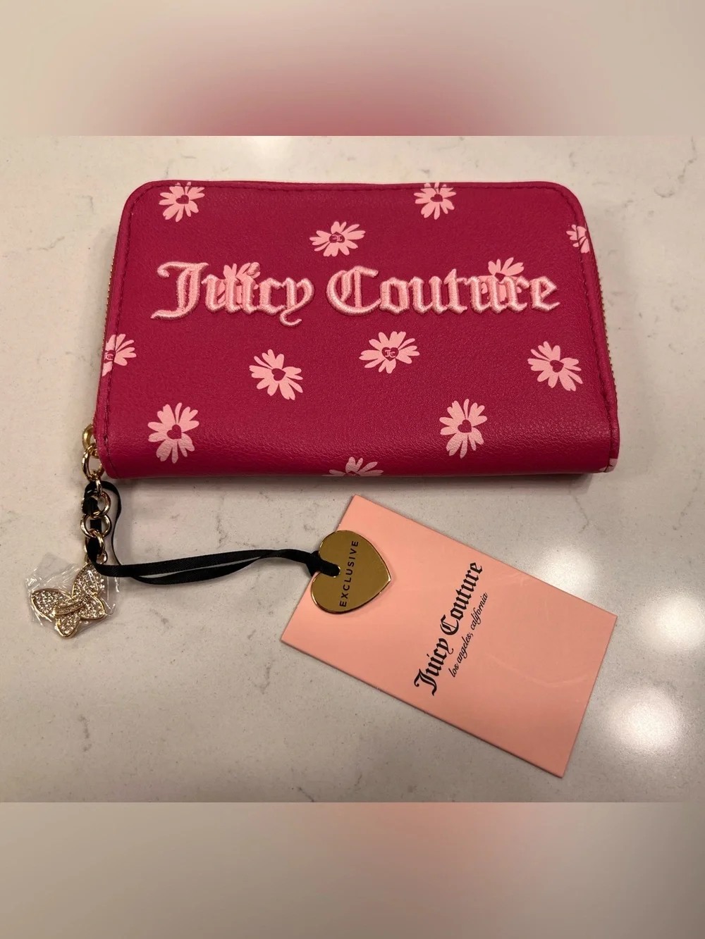 Juicy Couture Raspberry Daisy Floral Zip Around Wallet
